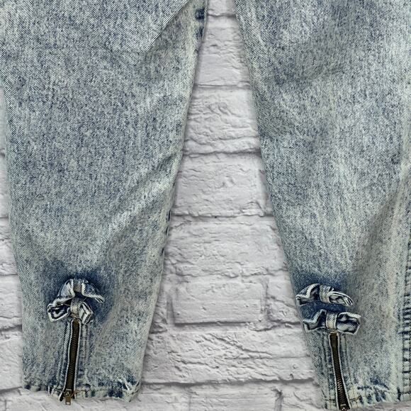 Vintage Gitano Express Acid Wash Jeans Ankle Zip Bows Size 7/8 Juniors Tapered - Picture 6 of 8